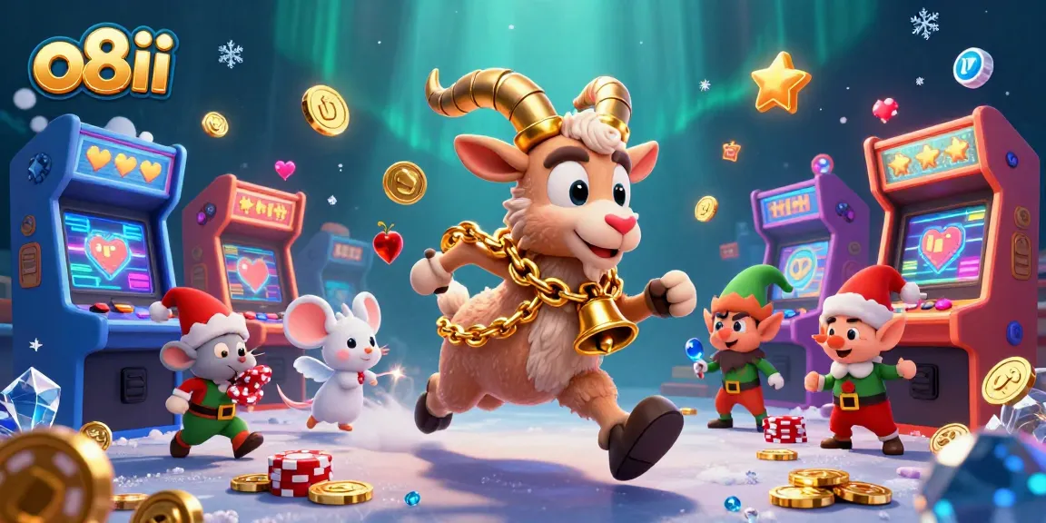 Experience thrilling gaming at o8ii's festive casino adventure with vibrant characters and action.