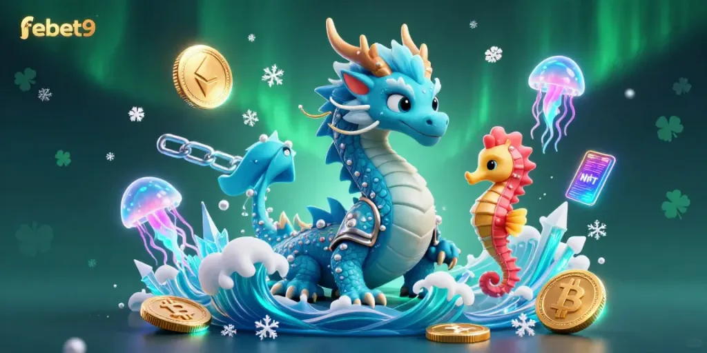 Experience dynamic gameplay at febet9 with a charming dragon, seahorse knight, and glowing jellyfish in a vibrant casino setting.