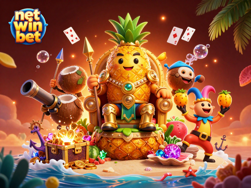 Experience the thrill of net win bet gameplay with a vibrant casino scene featuring animated characters and treasures