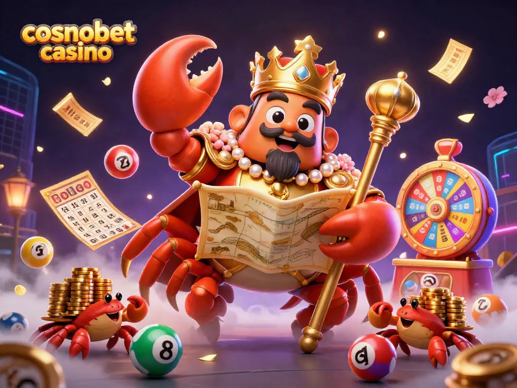 Experience the excitement of cosmobet casino with a vibrant 3D illustration filled with dynamic gaming elements.