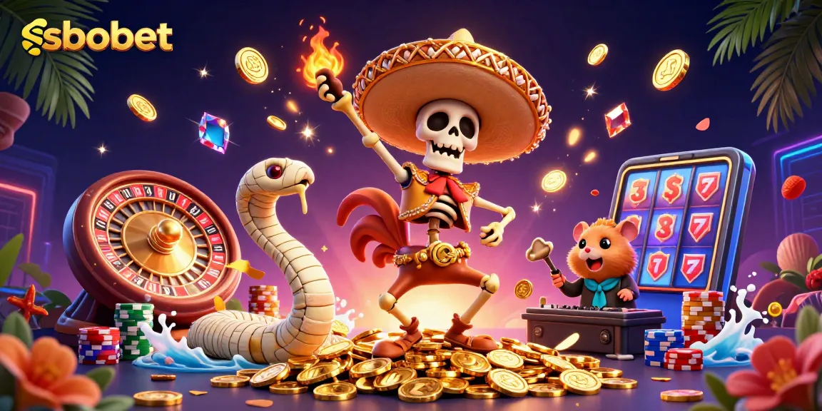 Watch sbobet's dynamic boom with a lively mariachi rooster and coins flying in an electrifying dance scene.