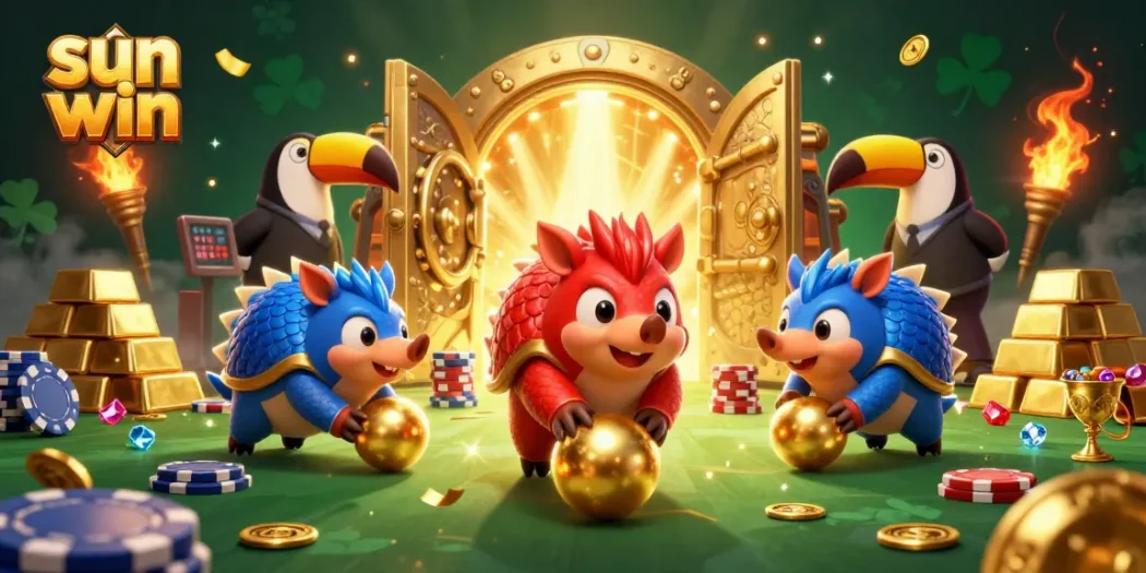 Win big at sun win with 3D pangolins battling in a vibrant casino scene of riches.