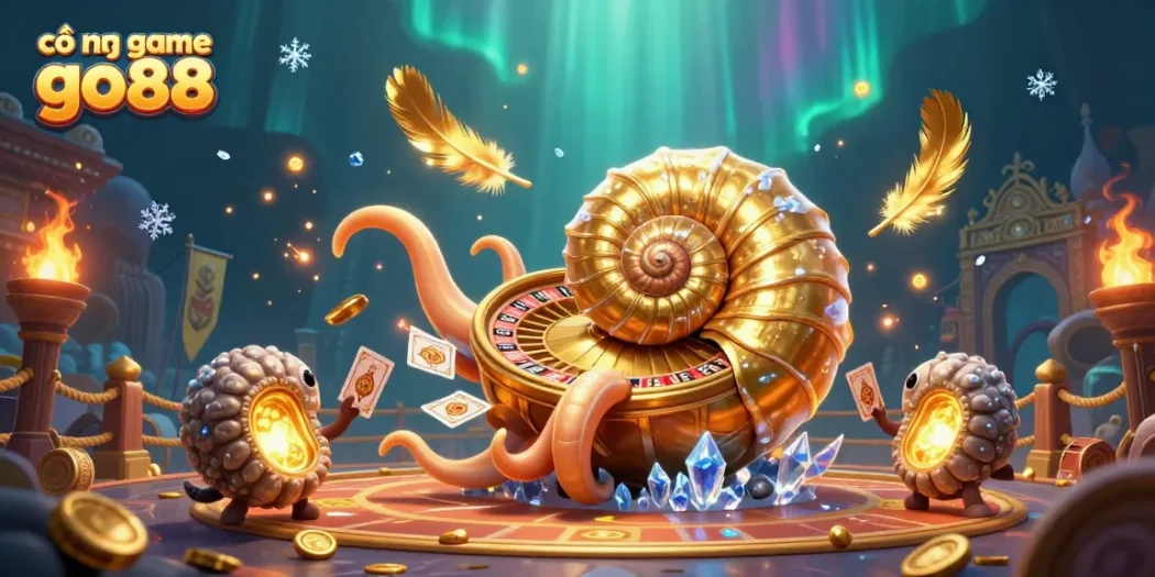 Engage in thrilling games at cổng game go88 with an ancient nautilus showcasing a roulette wheel.