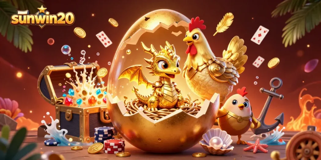 Win exciting rewards at sunwin20 as a golden dragon emerges amidst vibrant casino elements.