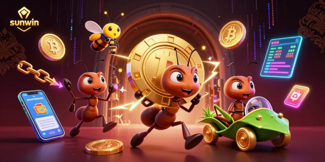 Engage in thrilling gameplay at Sunwin with a dynamic heist scene involving ants and crypto elements.